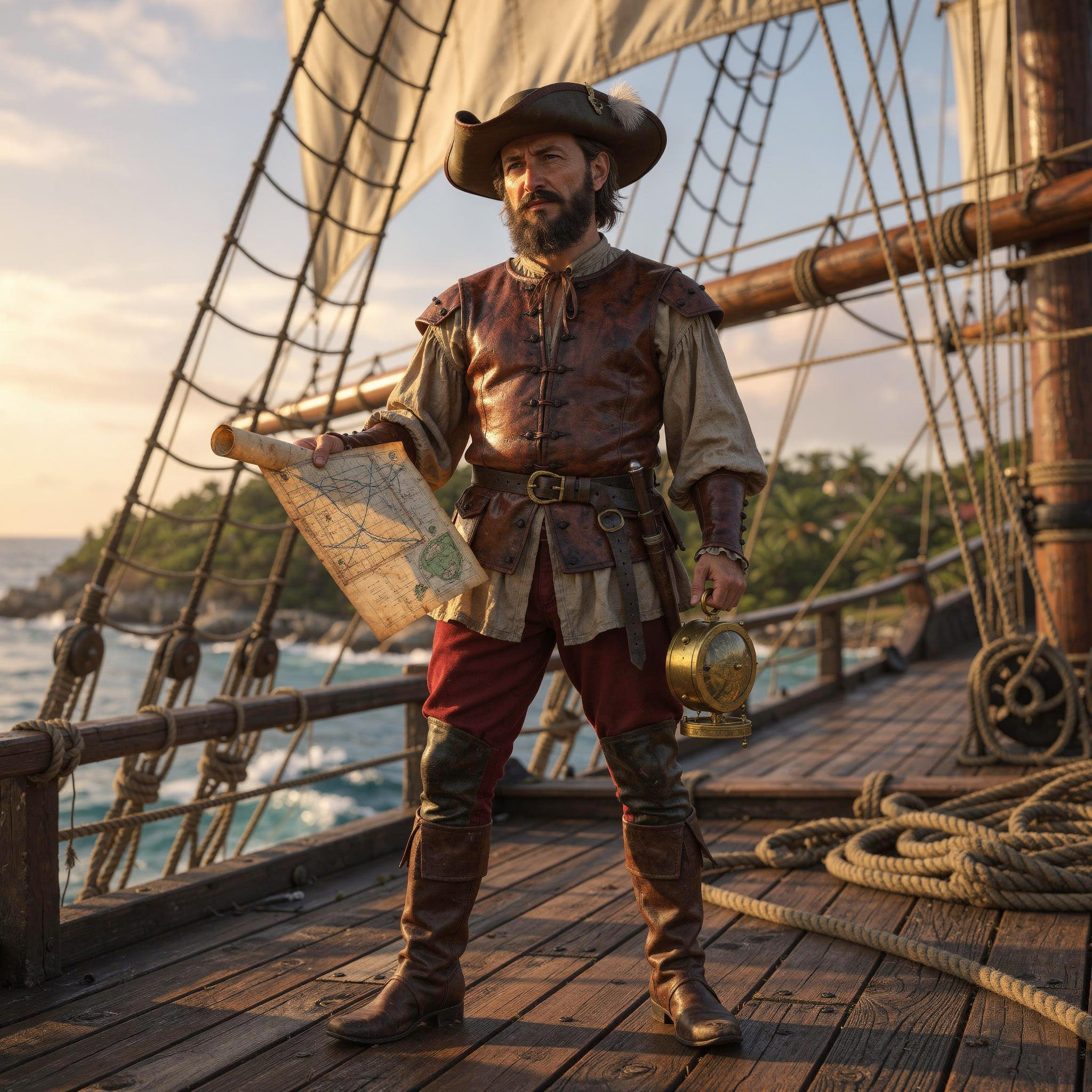 Américo Vespucio, Alonso de Ojeda y Juan de la Cosa exploran la costa de Venezuela y Brasil